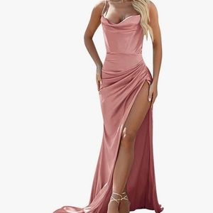 Womens High Split Satin Long Prom dress with Train. Size 6